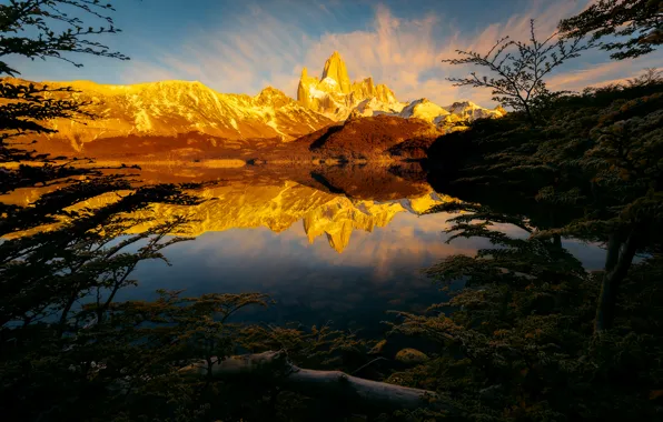 Картинка свет, отражения, горы, озеро, утро, Аргентина, Анды, Южная Америка