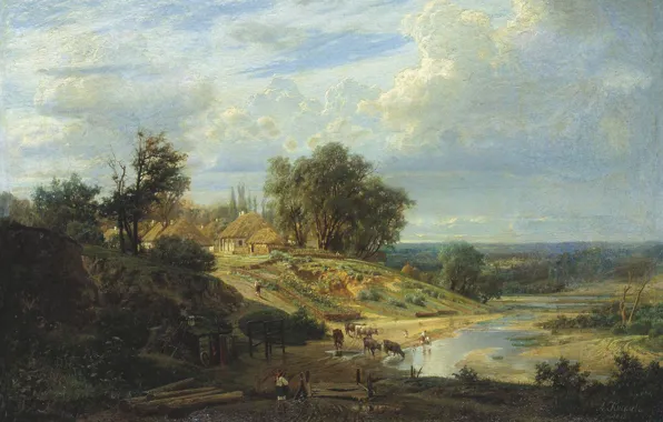 Картинка пейзаж, масло, картина, холст, Вид в Окрестностях Харькова, Александр Киселев