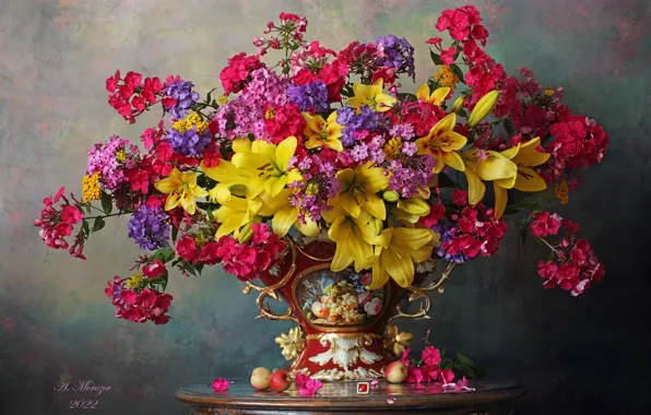 Картинка цветы, стиль, лилии, букет, ваза, флоксы, Андрей Морозов