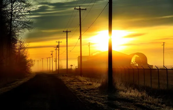 Дорога, пейзаж, закат