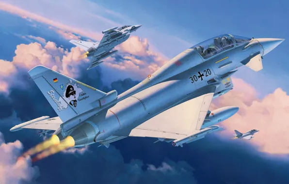 Картинка fighter, art, airplane, painting, aviation, jet, Eurofighter TYPHOON twin seater