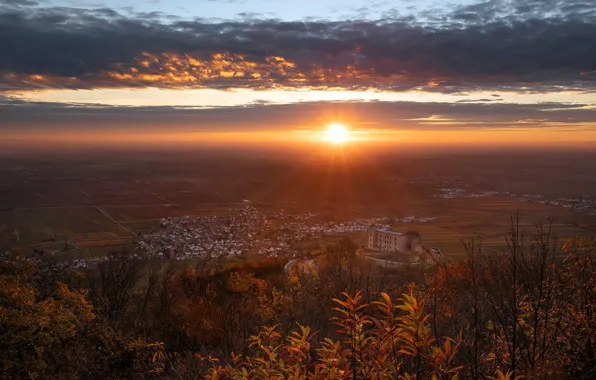 Закат, город, долина