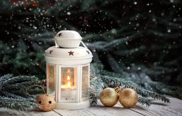 Картинка зима, украшения, Новый Год, Рождество, фонарь, light, Christmas, wood