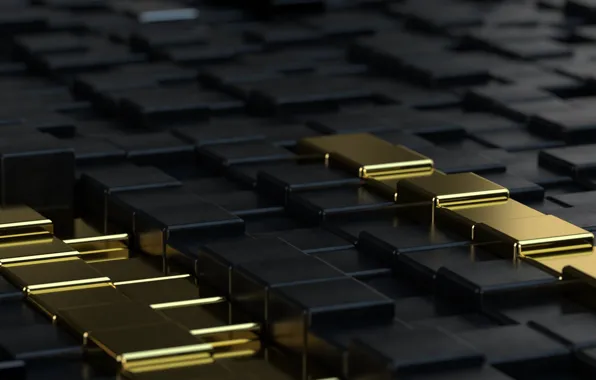 Рендеринг, золото, abstract, куб, gold, render, cube, 3д абстракция