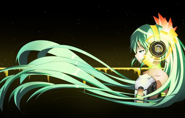 Девушка, аниме, наушники, арт, vocaloid, hatsune miku