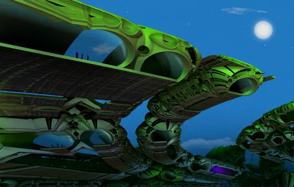 Небо, планета, сооружение, звёзды, Caterpillar Towers