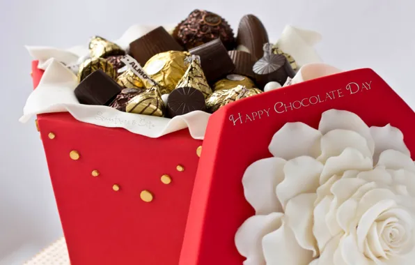 Картинка коробка, еда, шоколад, розы, украшеие