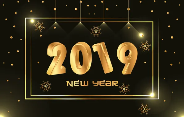 Картинка золото, Новый Год, цифры, golden, черный фон, black, background, New Year