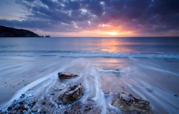 Море, закат, Англия, England, Залив Алум, Alum Bay