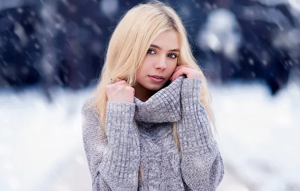 Картинка Girl, Sasha, Winter, Snow, Blonde, View, Lips, Kirill Bukrey