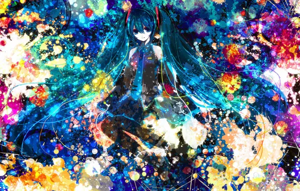 Картинка краски, аниме, Hatsune Miku, вокалоид, синие волосы