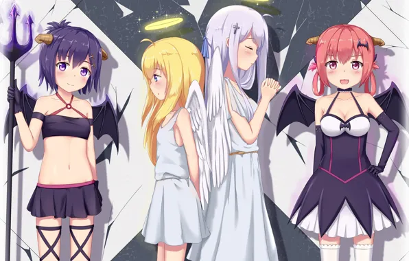 Demon, girl, devil, weapon, anime, wings, angel, japanese