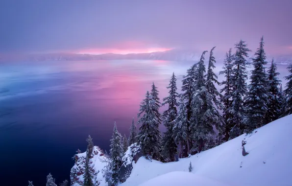 Картинка зима, озеро, Орегон