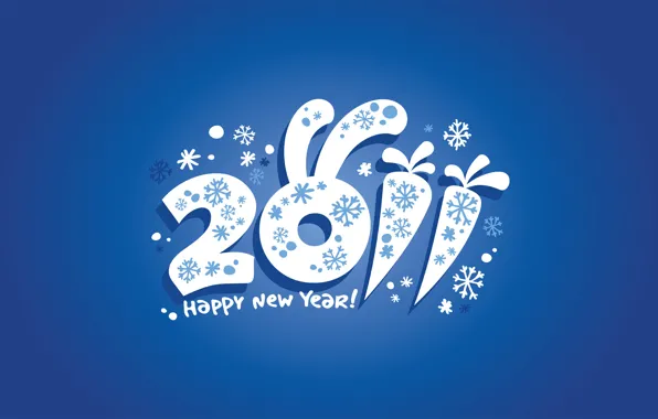 Картинка снежинки, праздник, новый год, заяц, уши, число, морковь, 2011