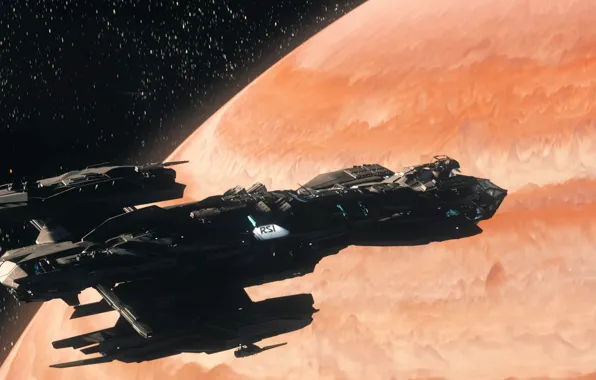 Полет, планета, звездолет, Star Citizen, Constellation