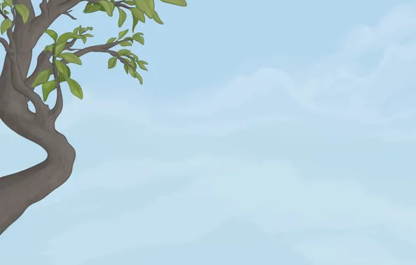 Картинка небо, листья, фон, дерево, голубой, рисунок, арт, ствол