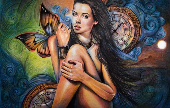 Девушка, рисунок, цветные карандаши