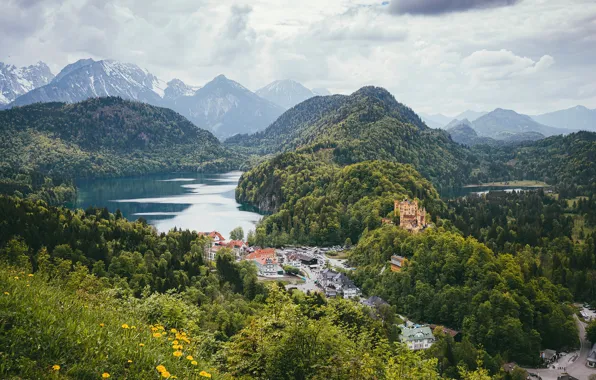 Картинка горы, Германия, замок, Hohenschwangau Bayern, озеро, лес