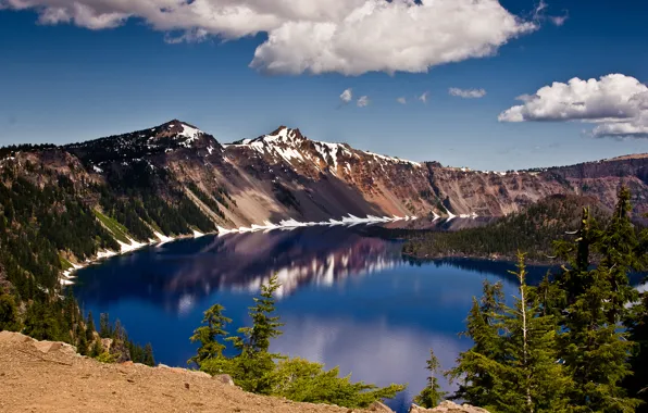 Картинка небо, облака, горы, озеро, кратер