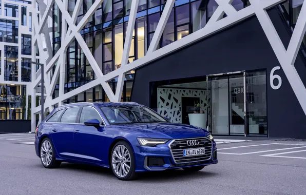 Синий, Audi, фасад, 2018, универсал, A6 Avant