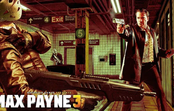 Картинка оружие, метро, маска, автомат, бандиты, DLC, дезерт игл, Max Payne 3