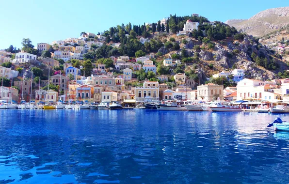 Море, город, Греция, Greece, Symi