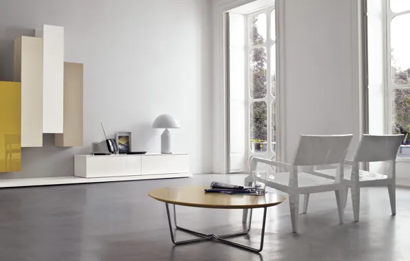 Белый, желтый, дизайн, стол, мебель, интерьер, кресло, white