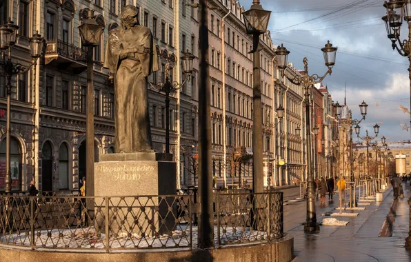 Картинка улица, Питер, фонари, Санкт-Петербург, статуя, спб, St. Petersburg