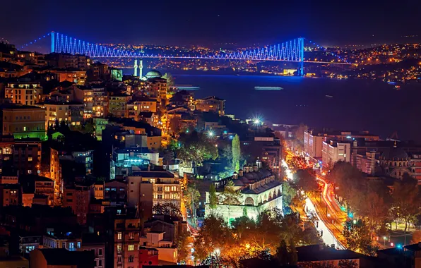 Картинка ночь, выдержка, Стамбул, Турция, night, Istanbul, Turkey