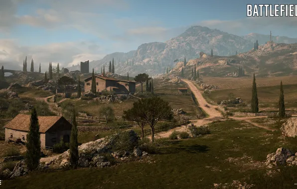 Дорога, горы, дома, Battlefield 1, Empire's Edge
