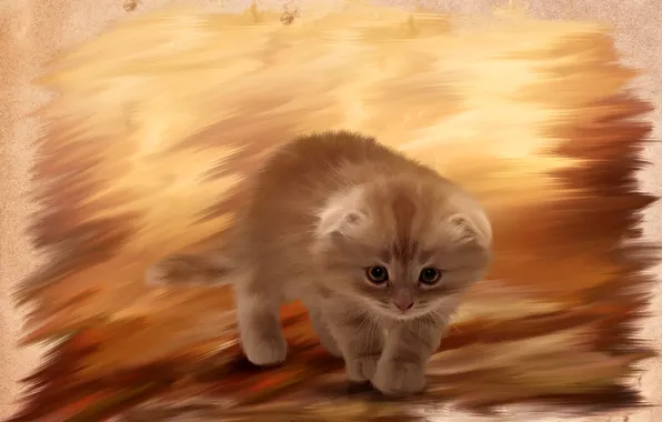 Картинка котенок, пушистый, живопись, cat