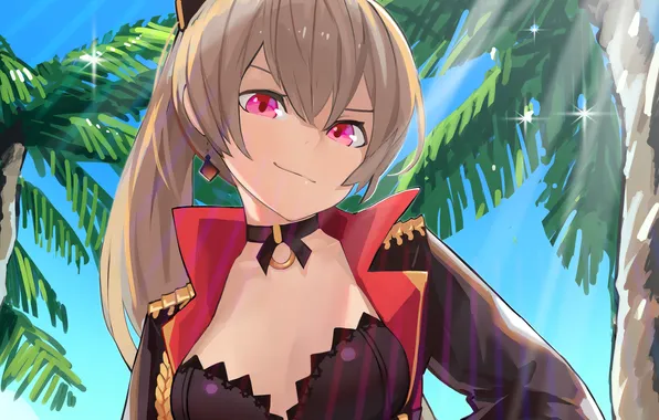 Girl, cleavage, blouse, long hair, boobs, anime, beautiful, ponytail
