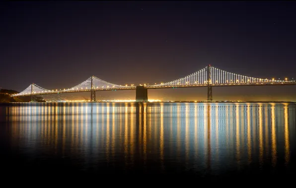 Картинка вода, свет, ночь, мост, город, отражение, освещение, Калифорния