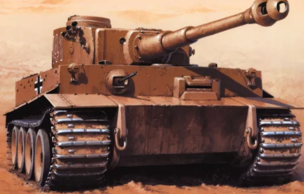 Картинка тигр, рисунок, немцы, вермахт, тяжелый танк, Wrobel, PzKpfw VI, Tiger 1