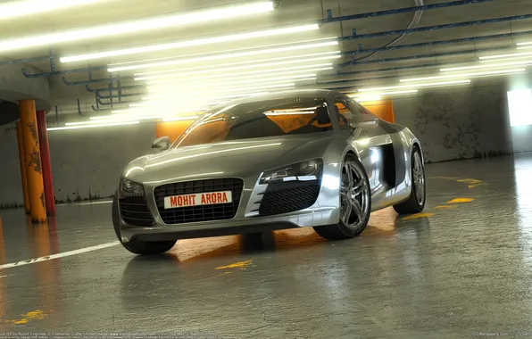 Картинка гараж, Audi R8, V10, в10, Серый цвет, Ауди р8