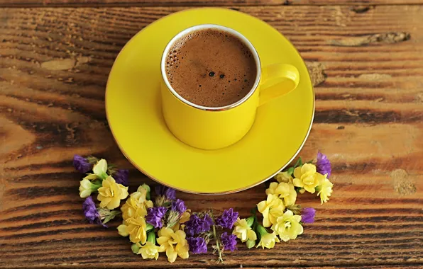 Картинка цветы, кофе, чашка, блюдце