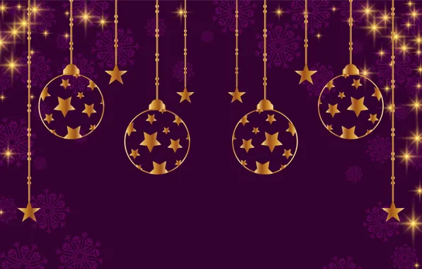 Звезды, украшения, фон, золото, Рождество, Новый год, golden, christmas
