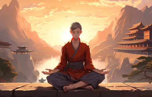 Character, style, anime, meditating, contemplating