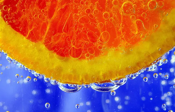 Картинка вода, пузырьки, апельсин, долька, воздух