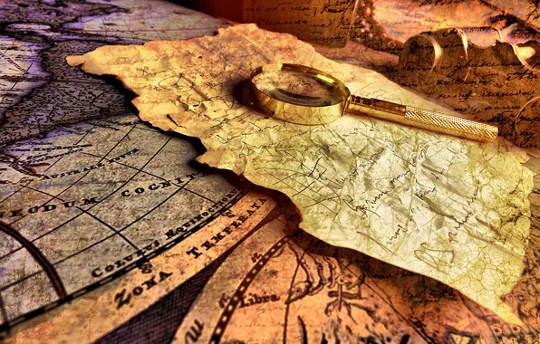 Картинка map, paper, letters, magnifying glass