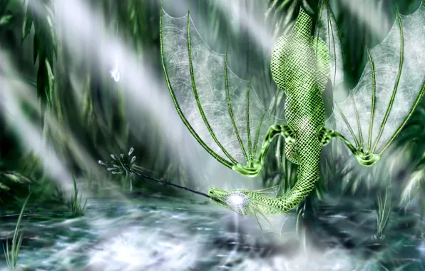 Картинка дракон, болото, зелений