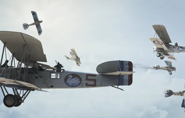 Графика, арт, бомбардировщик, воздушный бой, первая мировая война, Albatros, roen911, двухместный биплан