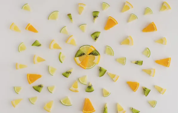 Лимон, апельсин, киви, цитрус, lemon, фрукты, дольки, orange