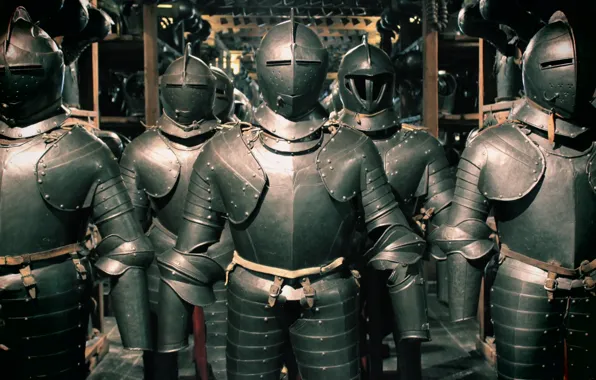 Картинка metal, leather, helmet, Full Armor of battle