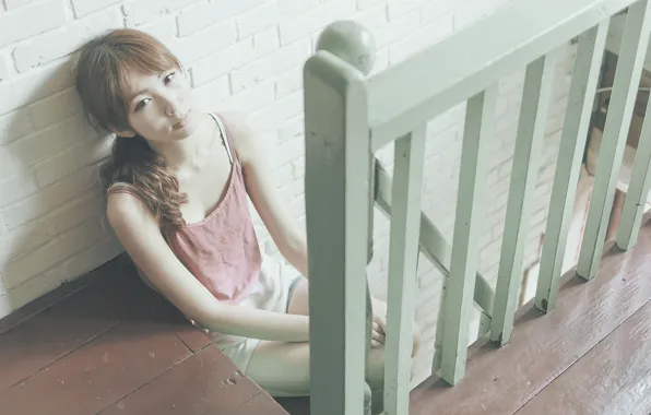 Girl, stairs, direct gaze