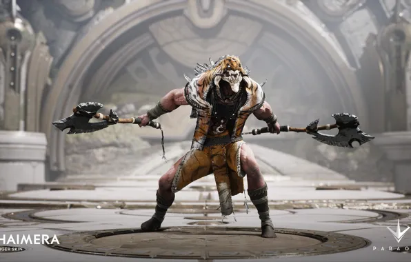 Axe, wallpaper, skull, game, tiger, man, animal, warrior
