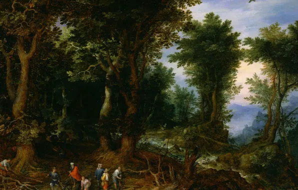Картинка картина, мифология, Ян Брейгель старший, Лесной Пейзаж с Авраамом и Исааком