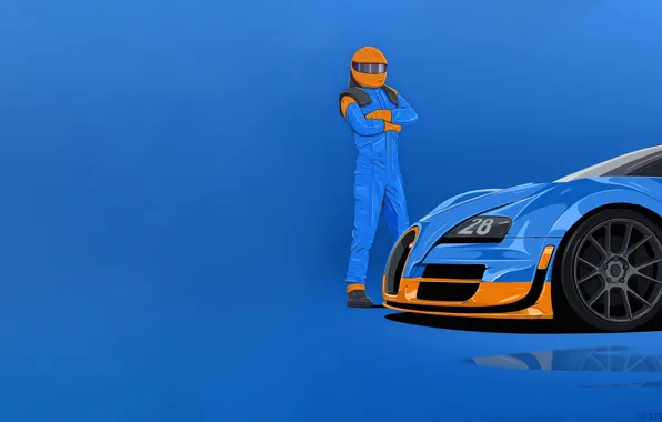 Минимализм, Человек, Машина, Гонщик, Bugatti Veyron, Арт, Art, Minimalism