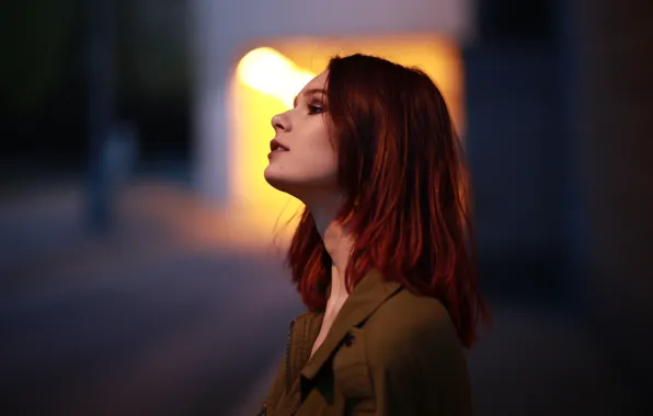 Картинка night, model, women, redhead, jacket, women outdoors, Irina Telicheva