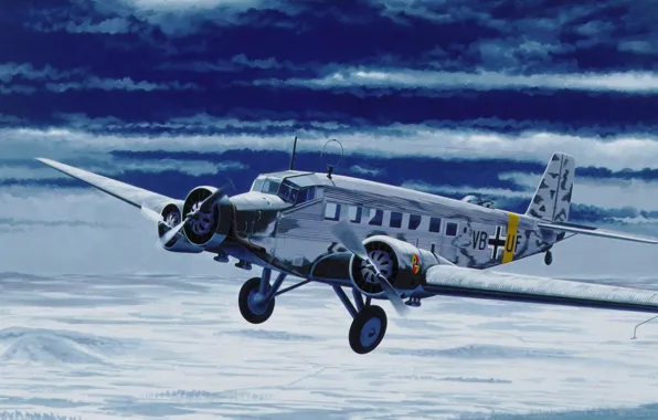 Картинка art, airplane, painting, aviation, Junkers Ju 52